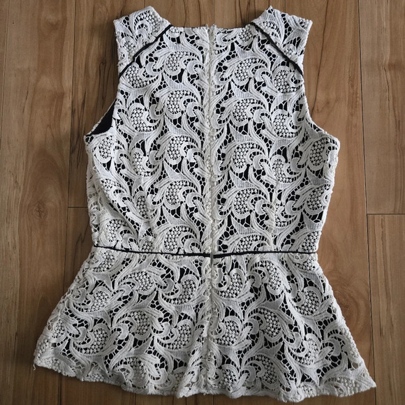 Maeve Sleeveless Lace Peplum Top Size 10 Back Zipper. Black lining. Elegant! - Picture 4 of 12